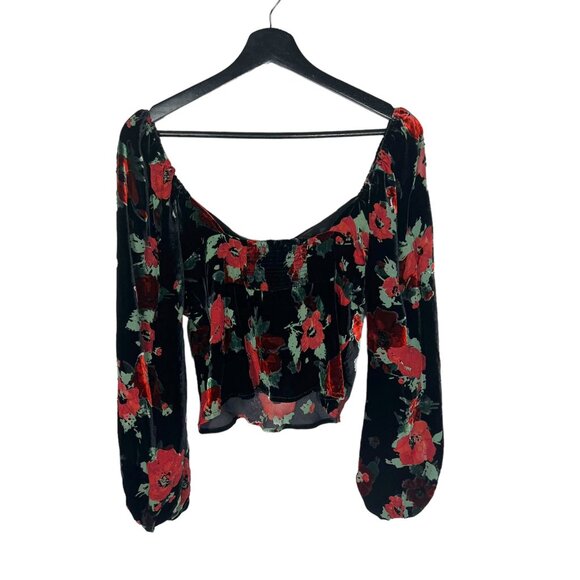 NWT Rixo Bridgette Black Red Sweetheart Neckline Velvet Floral Print Long Sleeve - Picture 3 of 12